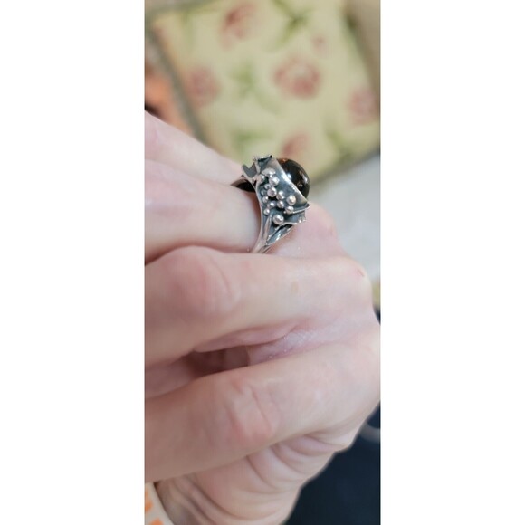 Artisan crafted Amber gemstone cabochon Ring  Sterling Silver 925 Vintage 7.75-8 - Picture 11 of 14